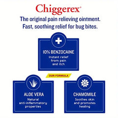 Chiggerex 2X Power Ointment - 10% Benzocaine MAX Strength | Fast Itch & Pain Relief for Chigger, Mosquito & Tick Bites | with Aloe Vera & Chamomile | 6 oz Jar